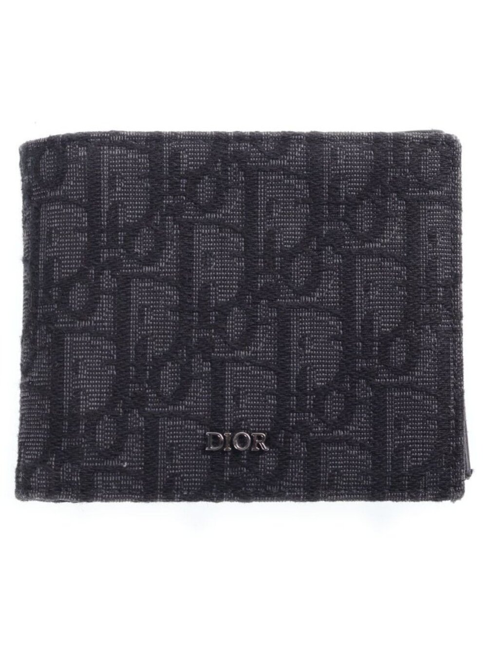 Dior Oblique Bifold Wallet Compact Card Case Black Leather Canvas